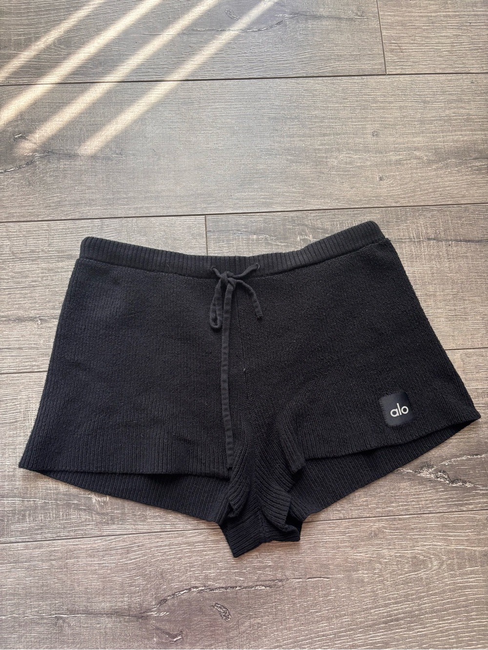 ALO Yoga Black Knit High-Rise Athletic Lounge Shorts